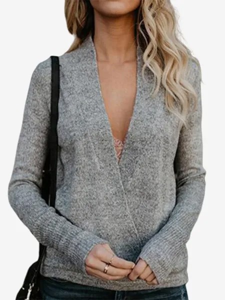 Однотонный свитер с длинными рукавами и перекрещенными рукавами для Женское