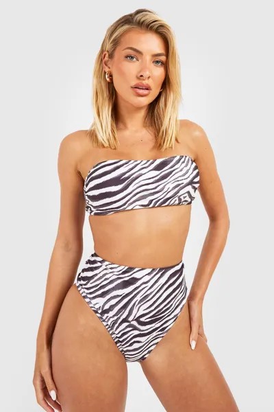 Комплект бикини с высокой посадкой tiger bandeau Boohoo, кремовый