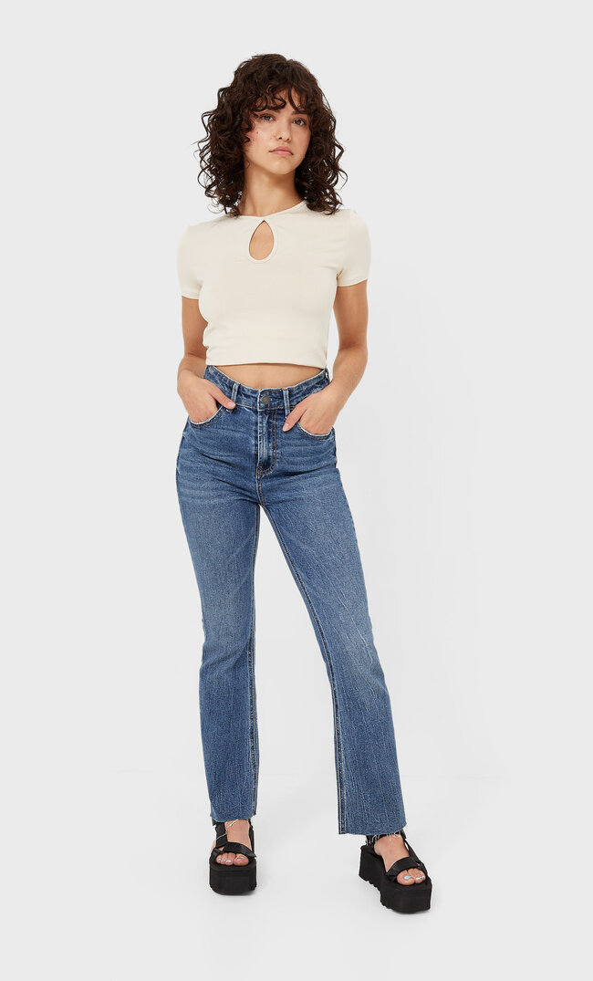 Stradivarius Рубашка Из Эластичной Ткани С Декоративным Вырезом Multicolor S