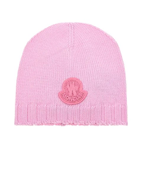 Розовая шапка с аппликацией-логотипом Moncler