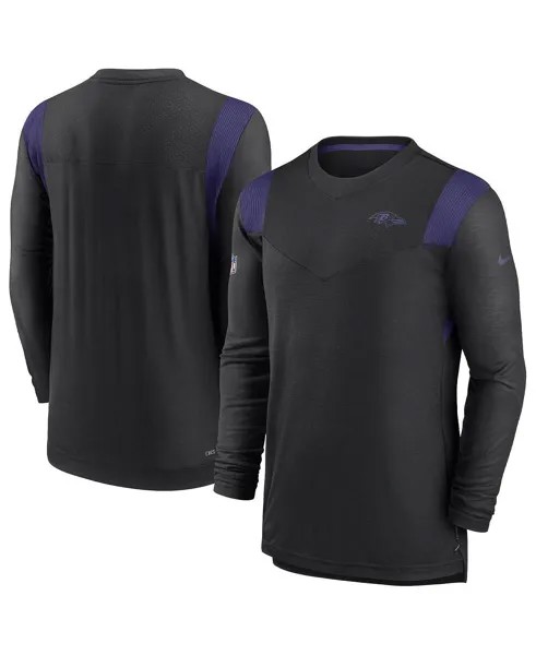 Мужская черная футболка с длинным рукавом baltimore ravens sideline с логотипом performance player Nike, черный