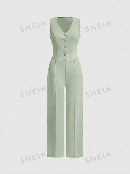 Костюм Shein Mod Date Night жилетка и брюки, зеленый