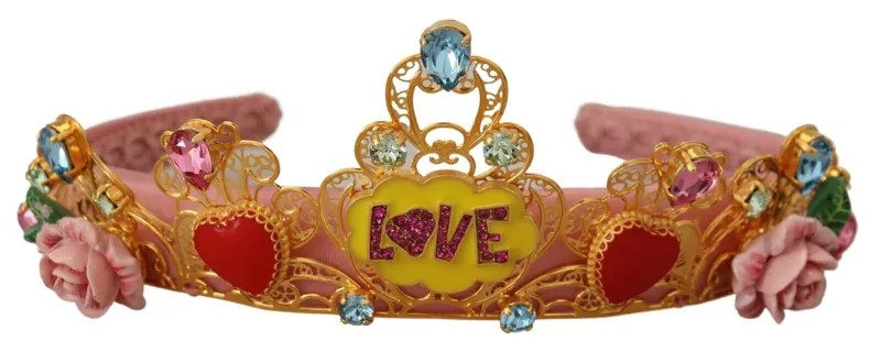 DOLCE - GABBANA Повязка на голову с диадемой и разноцветными кристаллами в виде цветка и короны любви 900 долларов США