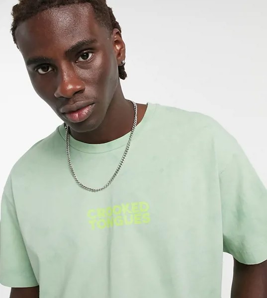 Oversized-футболка с принтом тай-дай Crooked Tongues-Зеленый цвет