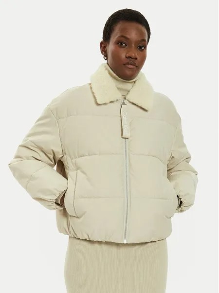 Пуховик свободного кроя Calvin Klein Jeans, бежевый