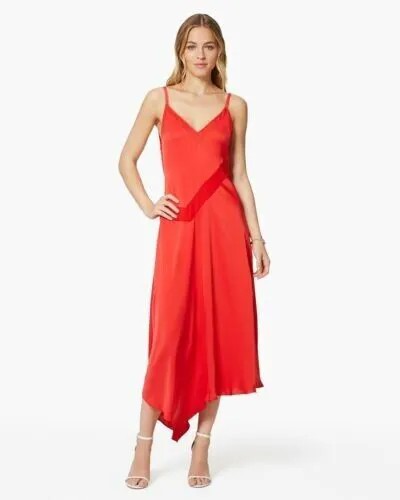 RAMY BROOK Красное атласное шифоновое платье-комбинация с v-образным вырезом Sammi 4 US S