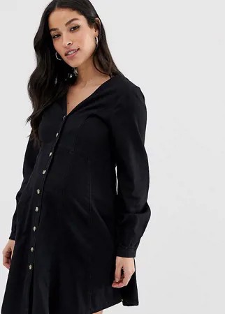 Джинсовое чайное платье на пуговицах с длинными рукавами ASOS DESIGN Maternity-Синий