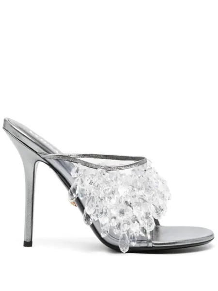 Versace мюли с кристаллами и эффектом металлик, серебристый