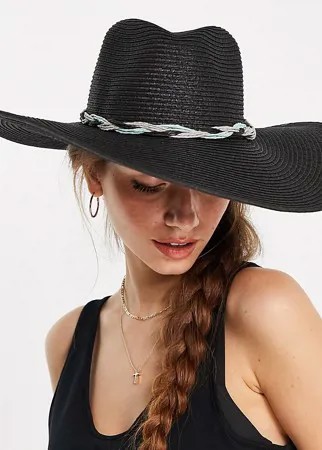 Черная соломенная шляпа-федора с переплетенной лентой South Beach-Черный цвет