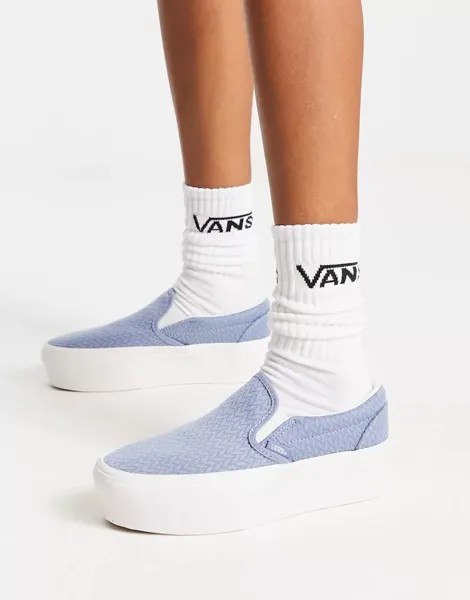 Синие слипоны Vans Classic на подошве на платформе