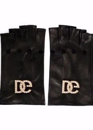 Dolce & Gabbana кожаные перчатки-митенки с логотипом DG