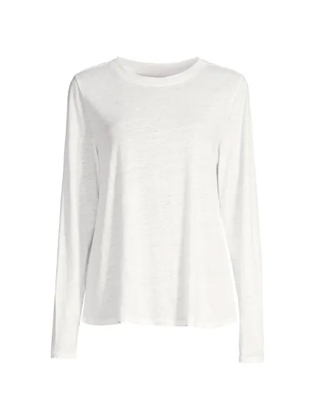 Льняная футболка с круглым вырезом и длинными рукавами Eileen Fisher, белый