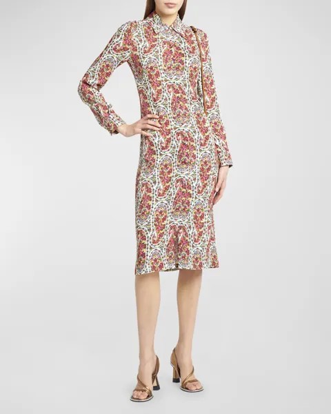 Платье-рубашка миди из джерси с принтом пейсли и цветочным принтом Etro