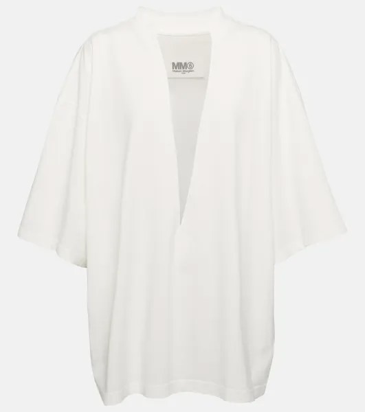 Хлопковая рубашка с V-образным вырезом MM6 MAISON MARGIELA, белый