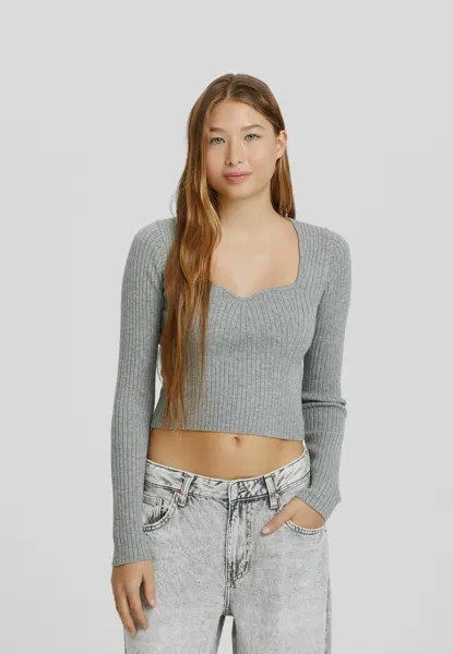 Свитер Heart Neck Bershka, цвет grey