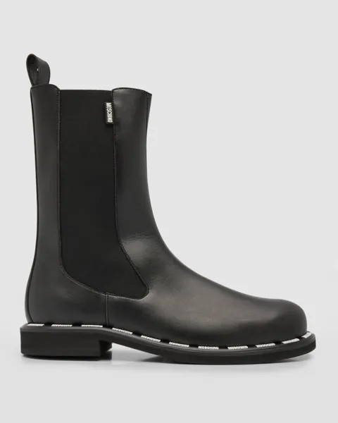Мужские кожаные ботинки без застежек с этикетками Moschino, цвет Black