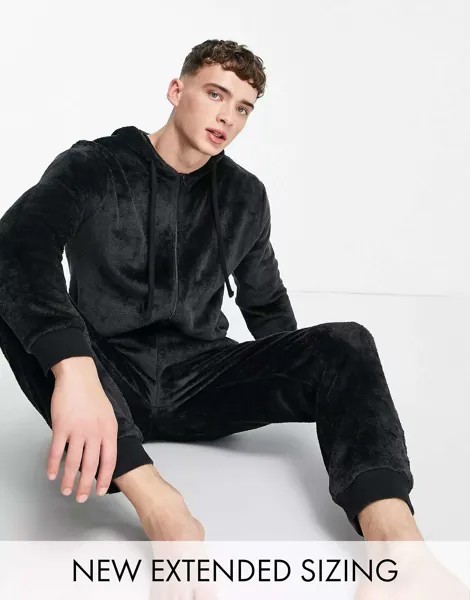 Черный флисовый комбинезон для отдыха ASOS