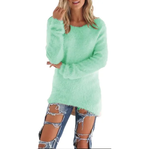 Womens Fleece Пушистый свитер Случайный Теплый Мягкий перемычка Pullover Туника Топы Блузка Плюс Размер