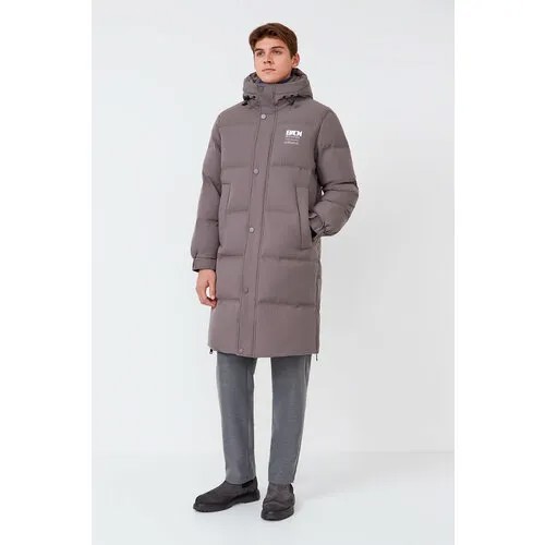 Пальто Baon, демисезон/зима, силуэт свободный, удлиненное, капюшон, карманы, размер 50, коричневый