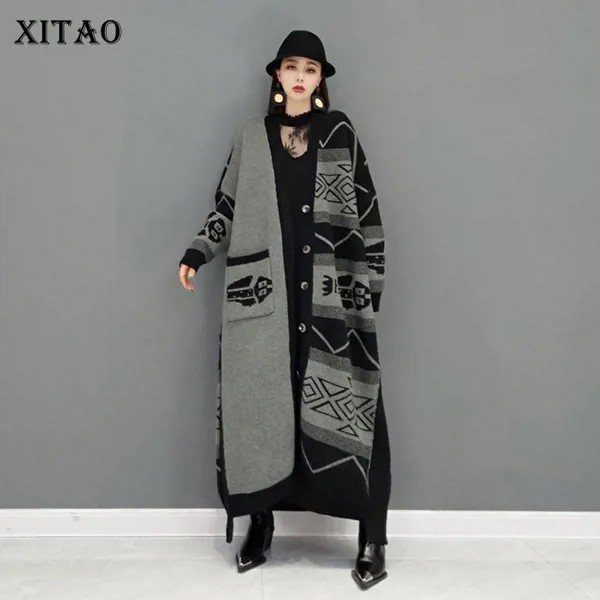 XITAO Печать Пэчворк Свитера Женщины Осень Новое Поступление Личность Мода Свободный Полный Рукав Свитер Кардиган GWJ0816