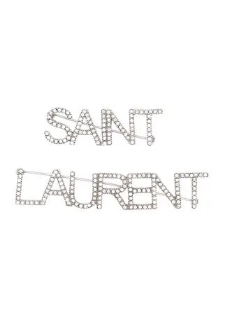 Saint Laurent брошь с кристаллами и логотипом