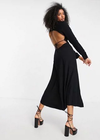 Черное платье-рубашка миди с вырезом на спине ASOS DESIGN-Черный цвет