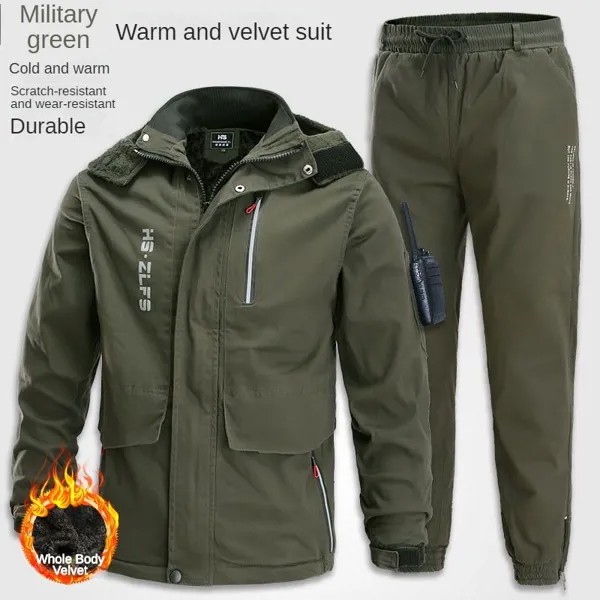 Уличный защитный зимний плюшевый утолщенный мужской костюм для электросварки и ожогов, устойчивый к холоду, износостойкая Рабочая одежда