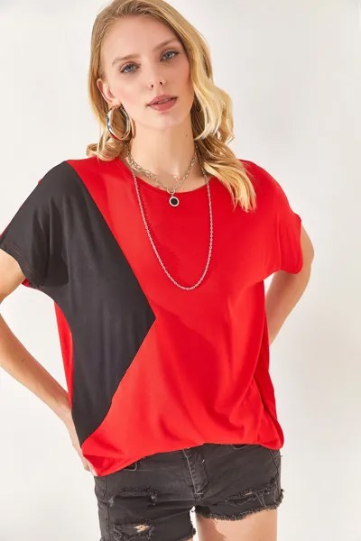 Женская трикотажная блузка из вискозы красного цвета с блоками «летучая мышь» Olalook, красный