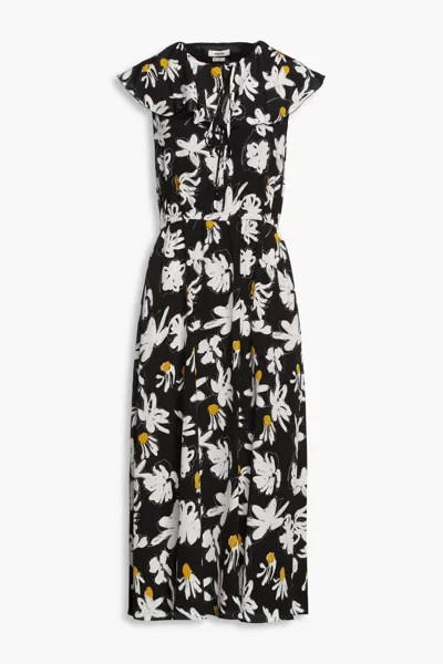 Платье миди из шелкового крепдешина со сборками и цветочным принтом Jason Wu, черный