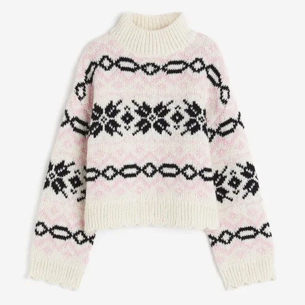 Свитер H&M Jacquard-knit Mock Turtleneck, кремовый