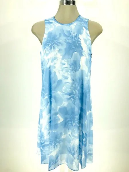 Calvin Klein NWT ELEGANT SERENE BLUE MULTI Шифоновое платье с цветочным принтом, размер 4 L@@K