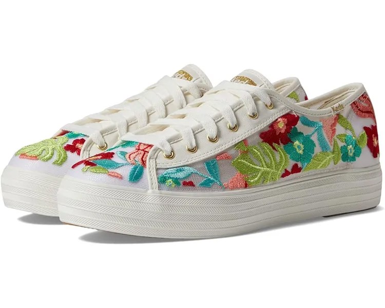 Кроссовки Keds Triple Kick Canvas, цвет White/Coral Tropical Embroidery