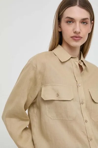 Льняная рубашка Weekend Max Mara, бежевый