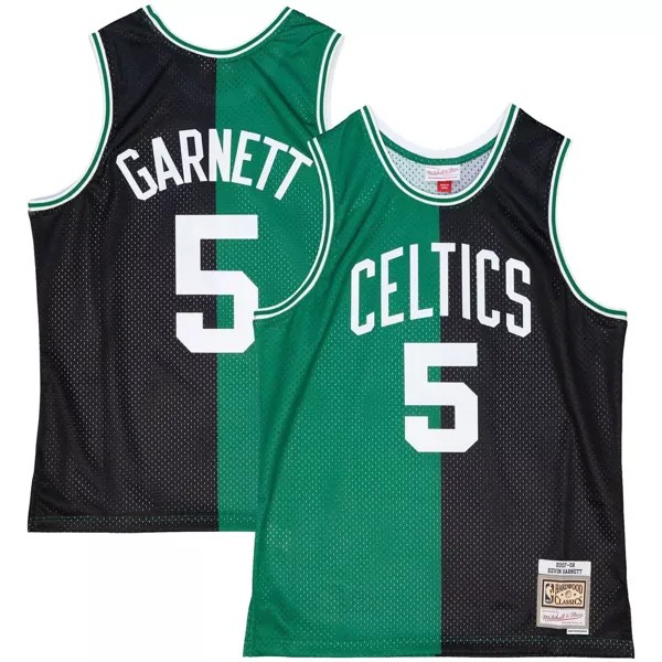 Мужская майка Mitchell & Ness Kevin Garnett Black/Kelly Green Boston Celtics Hardwood Classics 2007-08 Split Swingman