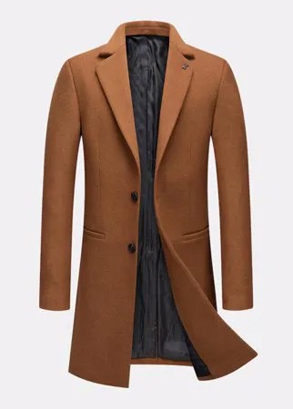 Мужское шерстяное однобортное теплое деловое повседневное утепленное пальто средней длины средней длины