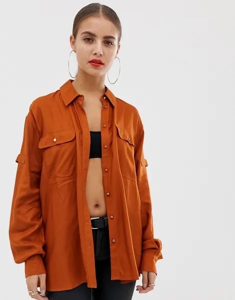 Рубашка в стиле милитари с длинными рукавами ASOS DESIGN-Оранжевый