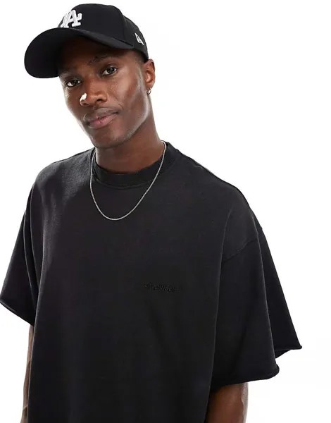 Jack & Jones – Суперразмерная футболка из плотной толстовки черного цвета, комбинированная деталь