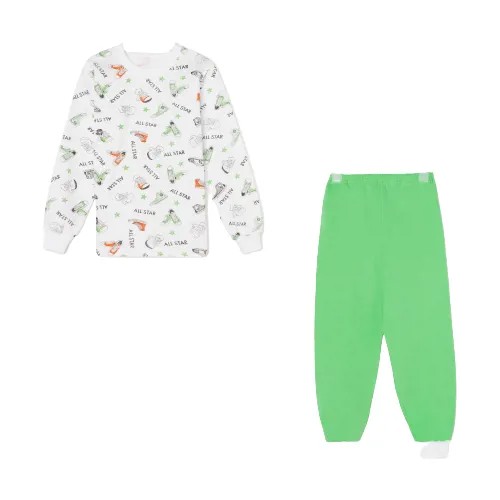 Пижама для мальчика начёс, цвет белый/зелёный, рост 98 см