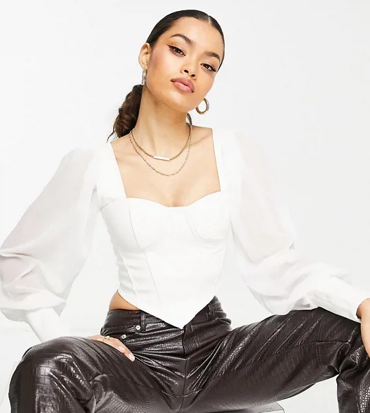 Белый корсет из искусственной кожи с прозрачными рукавами Parisian Petite