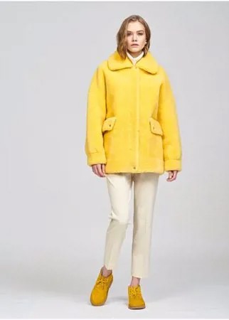 Куртка silverfox, искусственный мех, укороченная, оверсайз, карманы, размер 48, желтый