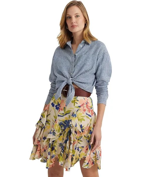 Рубашка LAUREN Ralph Lauren Petite Relaxed Fit Pinstripe Linen, цвет Blue/White