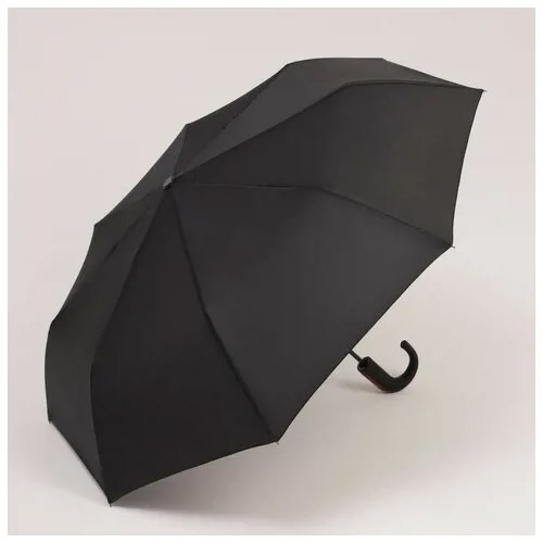 Зонт полуавтоматический «Strong», прорезиненная ручка, 3 сложения, 8 спиц, R = 48 см, цвет чёрный