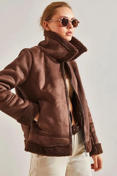 Женское замшевое плюшевое пальто SHADE, коричневый