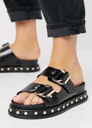 Черные кожаные мюли на массивной подошве ASOS DESIGN-Черный цвет