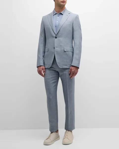 Мужской шерстяной льняной костюм в клетку в клетку ZEGNA, цвет Bright Blue Check