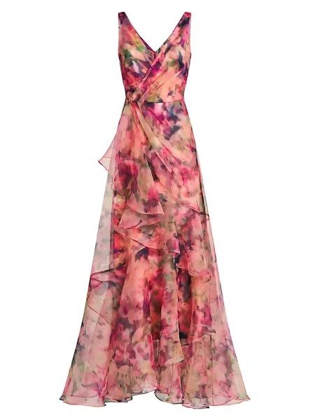Платье Raisa из органзы с V-образным вырезом и цветочным принтом Theia, цвет aurora