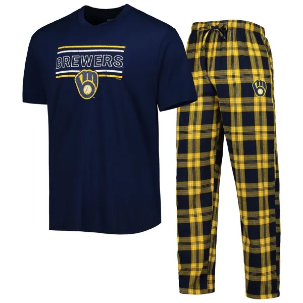 Мужской комплект для сна, футболка и брюки со значком Milwaukee Brewers темно-синего/золотого цвета Concepts Sport