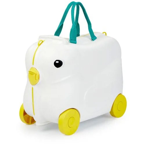 40035, Чемодан-каталка Happy Baby на колесах детский, ручная кладь, для путешествий, низкий вес, прочный корпус, размеры: 46х23х34, утка желтая