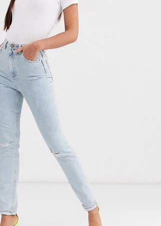 Узкие джинсы в винтажном стиле с завышенной талией, рваной отделкой и эффектом кислотной стирки ASOS DESIGN Tall Farleigh-Голубой