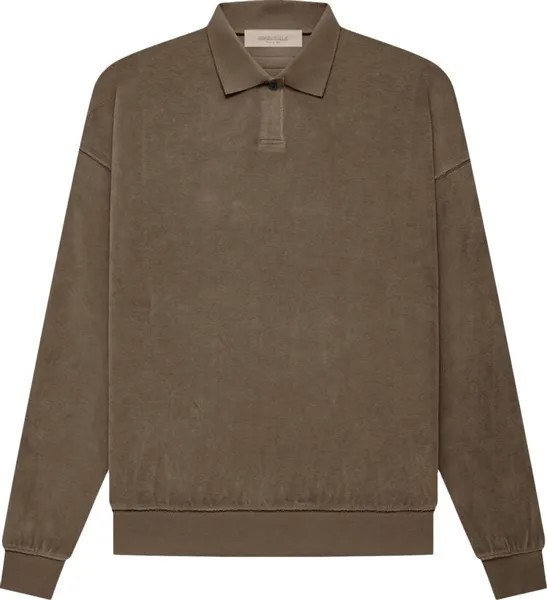 Лонгслив Fear of God Essentials Velour Long-Sleeve Polo 'Wood', коричневый
